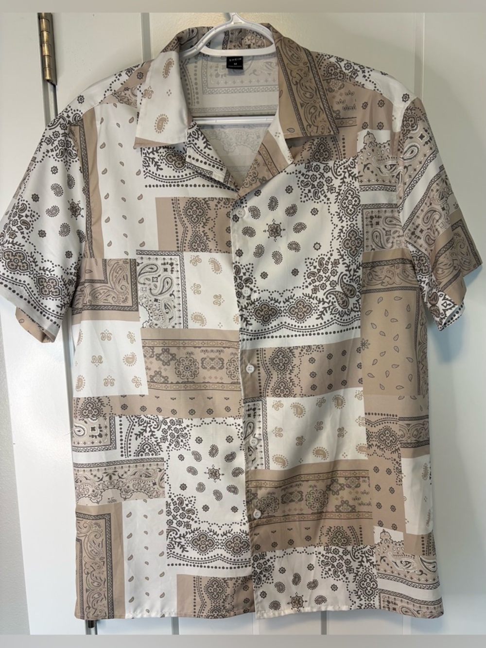 Paisley Floral Patchwork Bandana Print Button-Down Shirt Size Medium